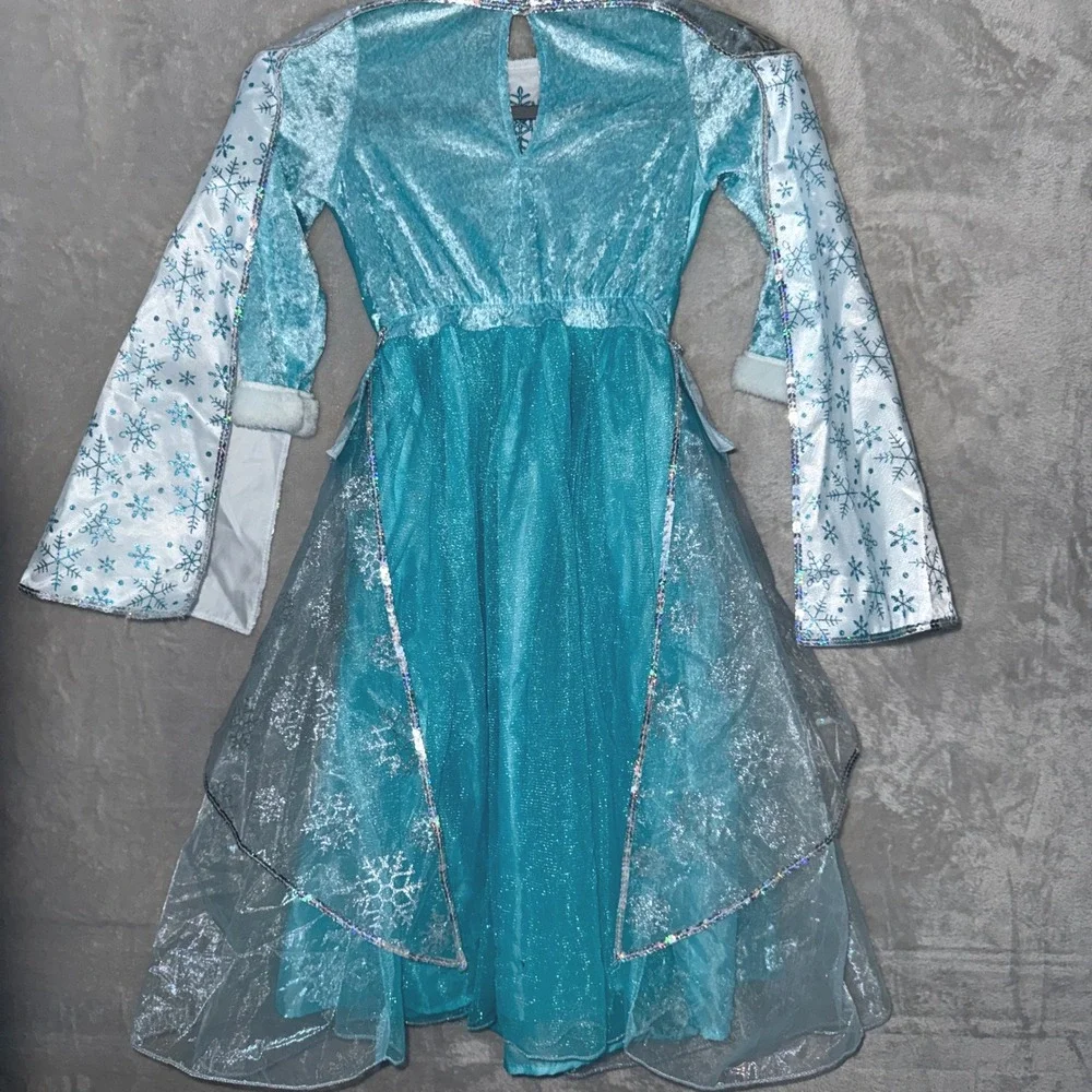 Disney Frozen Elsa Costume Sz 5-6 Velvet Dress Cape Halloween Dress Up Snowflake